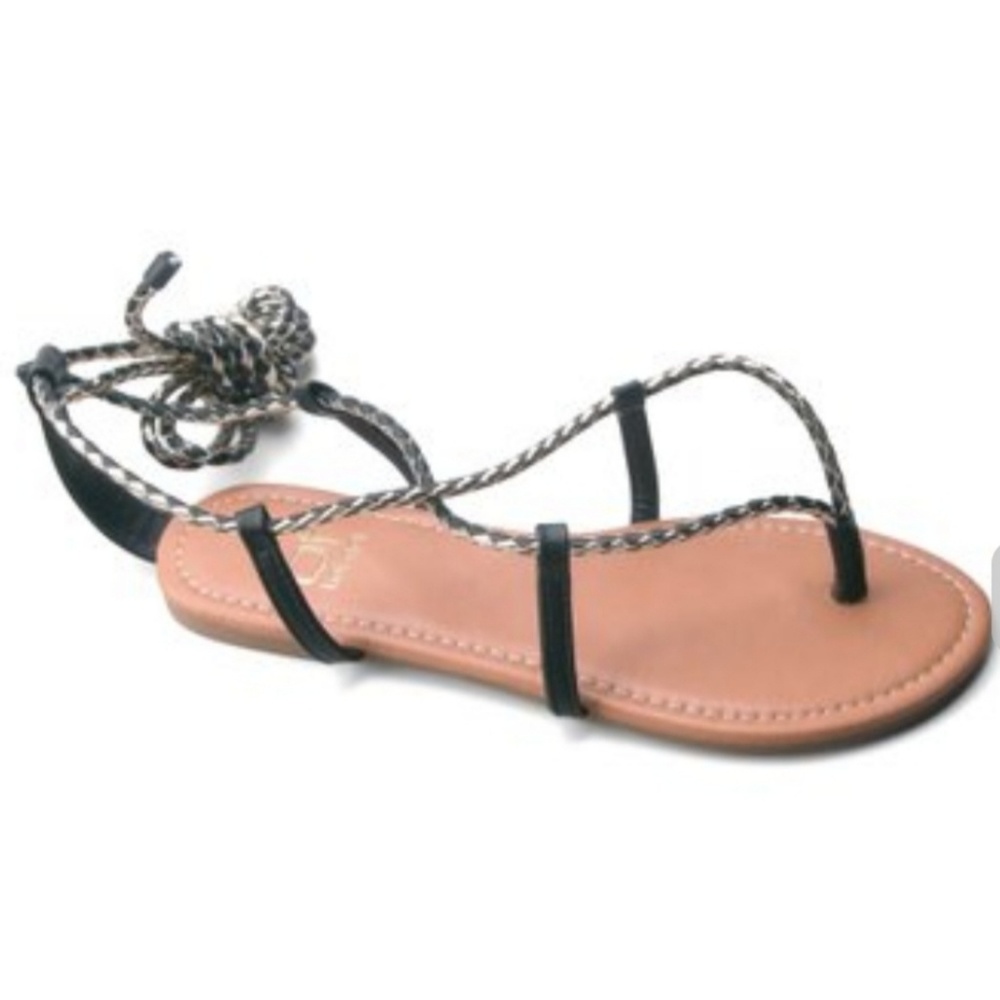 Black and gold lace up sandals